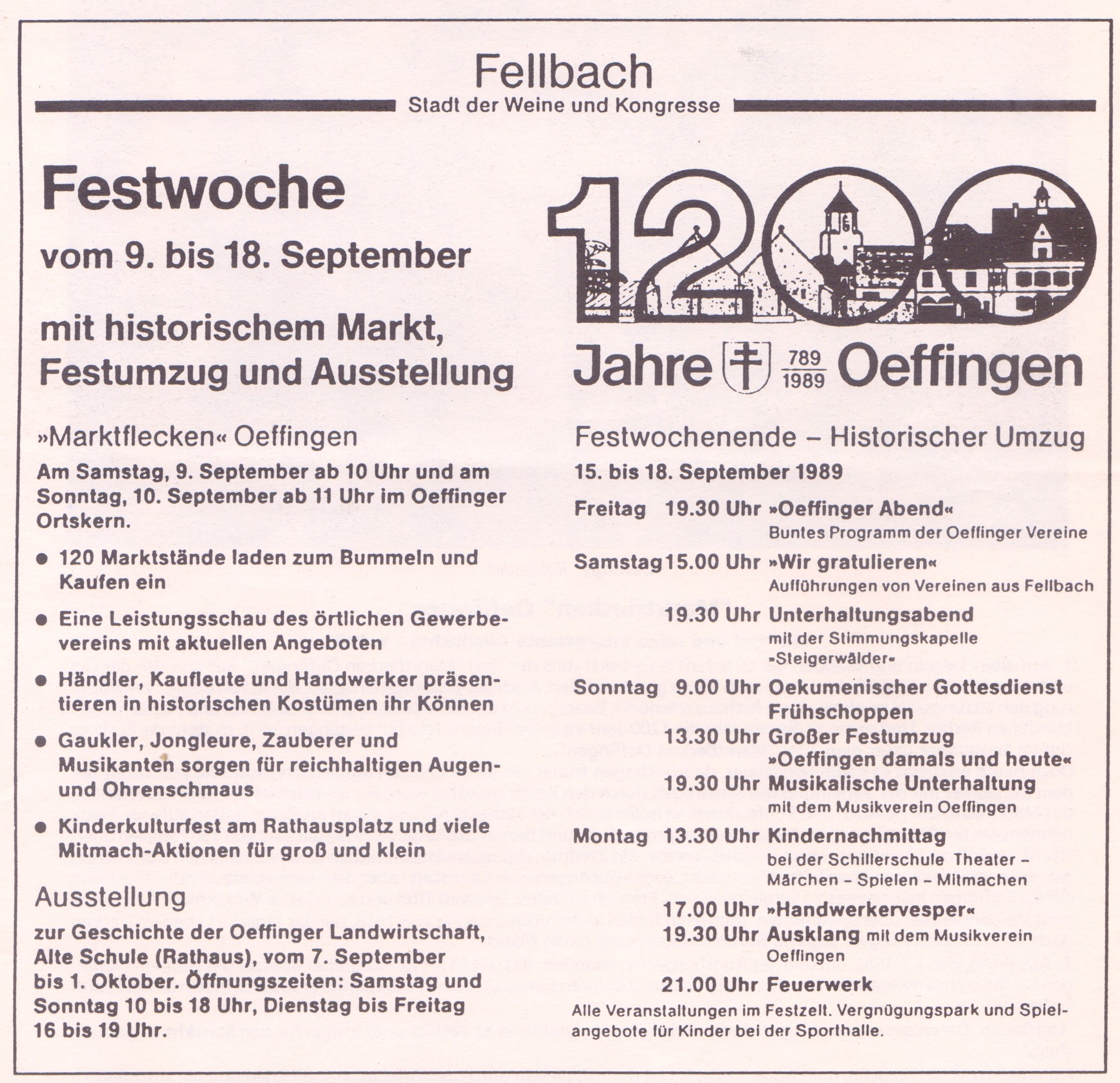 Archiv Heimatverein Oeffingen - Plan Festwoche