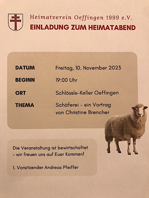 Archiv Heimatverein Oeffingen - Plakat Heimatabend November - Die Schäfereie